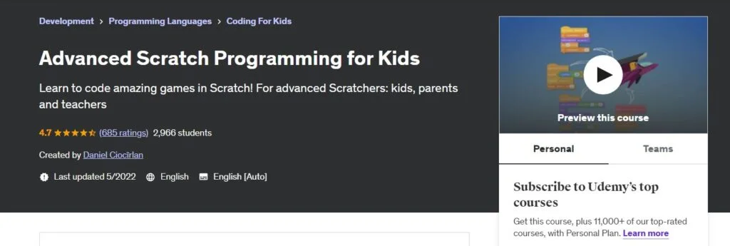 Advanced Scratch Coding bootcamp for Kids