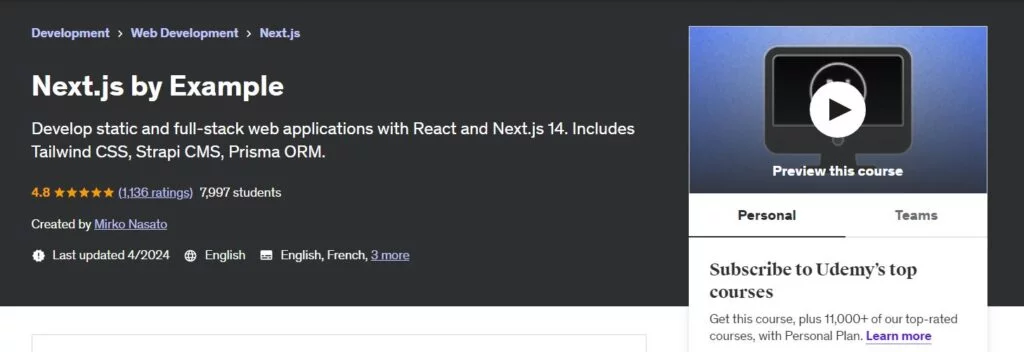Next.js by Example best course on udemy