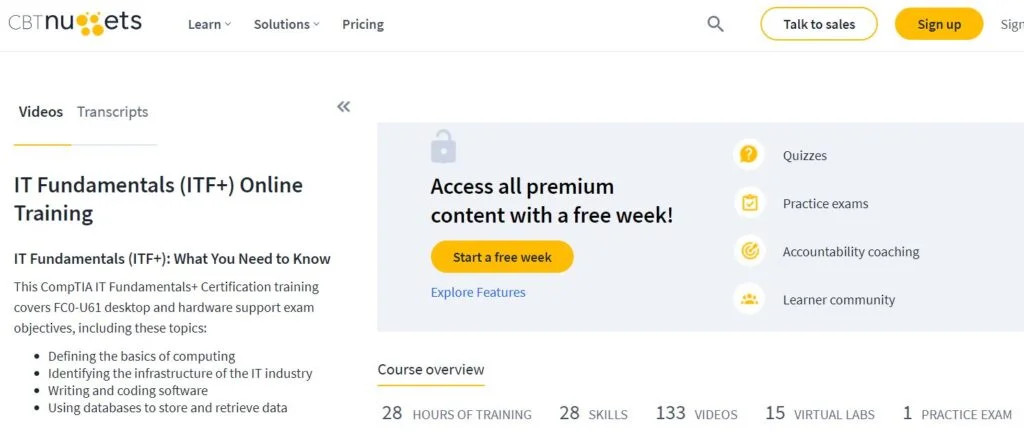 IT Fundamentals (ITF+) Online Training by CBTNugget